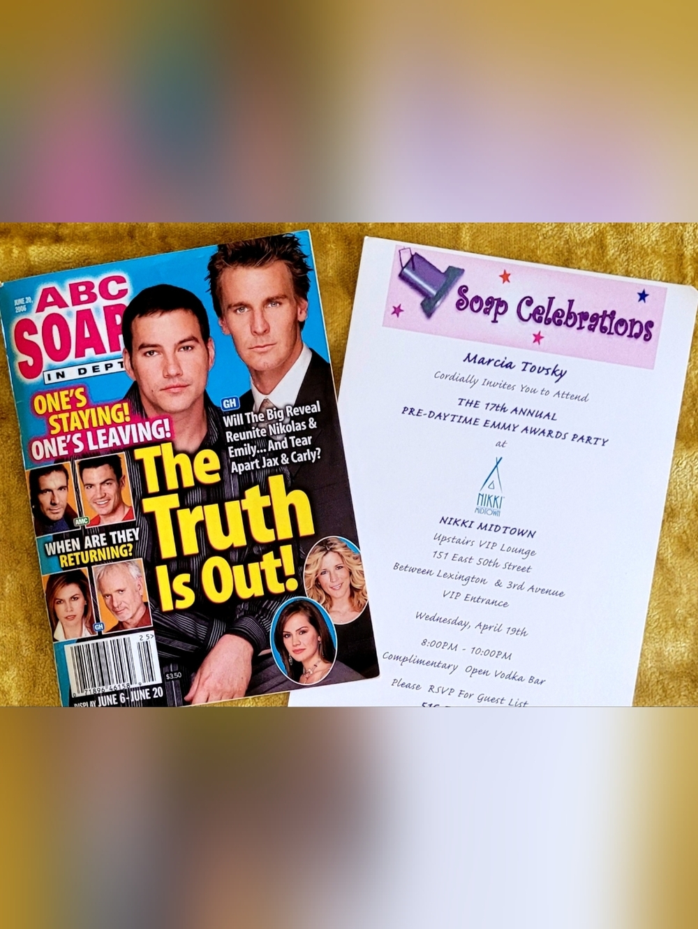 ABC SOAPS IN DEPTH MAGAZINE, JUNE 20, 2006 & 2006 DAYTME EMMY PARTY INVITATION
